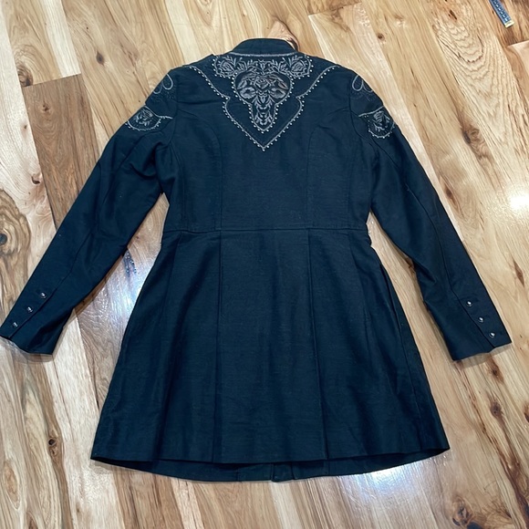 Free People coat Embellished embroidered Sergeant Jacket coat lined 4 charcoal - Picture 10 of 14